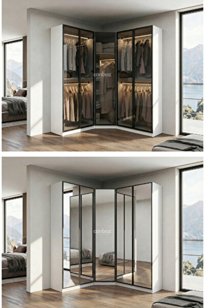 CANBAZ FURNİTURE Esla modüllü köşe 5 cam kapaklı %100 MDF (KURULUM DAHİL)