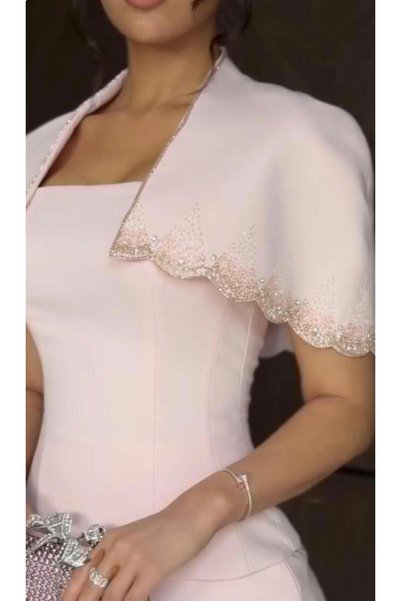 Mira Soft and Elegant Velvet Evening Dress with a Barbie Polychrome Embroidery on the Shoulders Adds to Your Elegance and Makes You Look Luxurious and Beautiful.