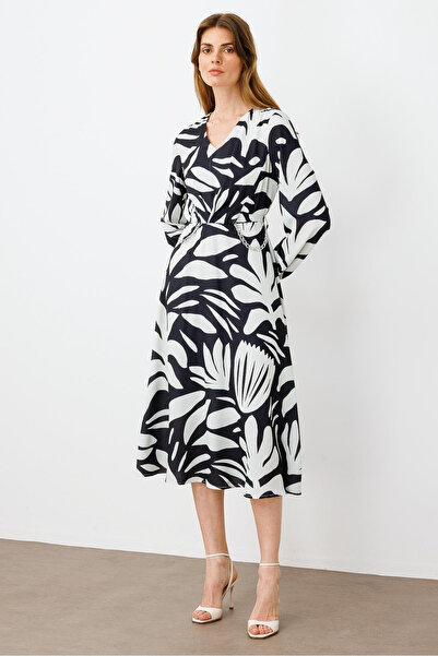 Moda İlgi Καθημερινό και κομψό φόρεμα με μοτίβο και λαιμόκοψη σε σχήμα V, μήκ...