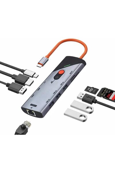 Coverzone Type-C Docking Station 9 in 1 Çoklayıcı Hub DP ve HDTV 4K 60Hz Görü...