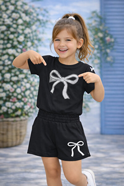 kahkaha kids Κοριτσίστικο Σετ Σορτς με Φιόγκο και Στάμπα με Πέτρες – Καλοκαιρ...