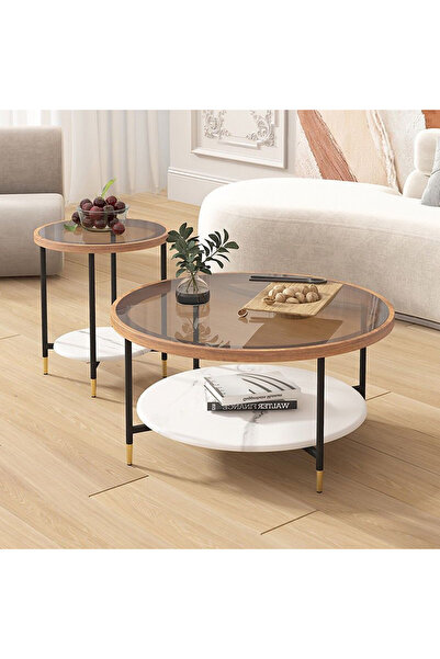 Zztcmp Round Coffee Table Set of 2,Modern Stackable Center Tables, Small Side...