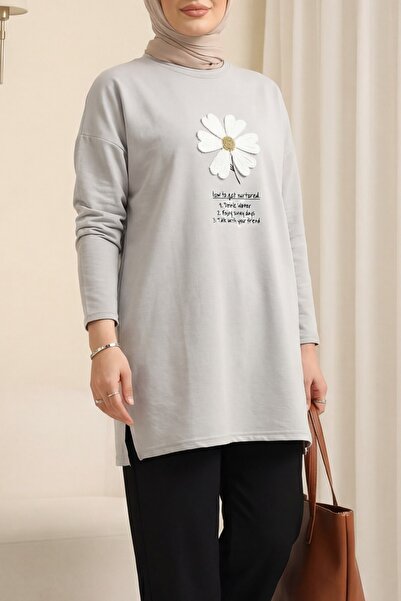 Modamorfo Κεντημένο με λουλούδια μπροστά, χτενισμένο βαμβακερό τουνίκ με λαιμ...