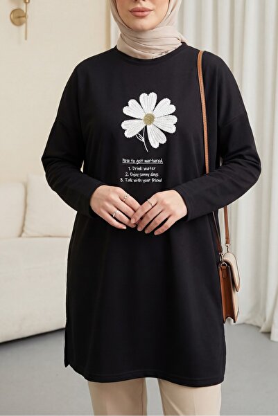 Modamorfo Κεντημένο με λουλούδια μπροστά, χτενισμένο βαμβακερό τουνίκ με λαιμ...