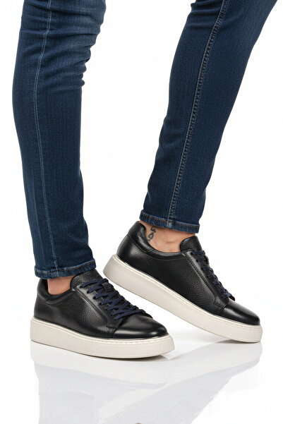 Aspor Navy Blue Genuine Leather Men's Casual Shoes