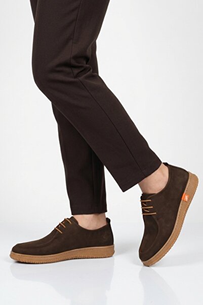 Aspor Brown Nubuck Genuine Leather Women's Casual Shoes