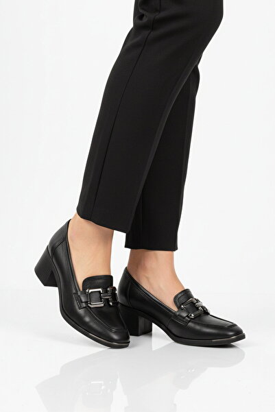 Aspor Black Genuine Leather Women's Heeled Shoes