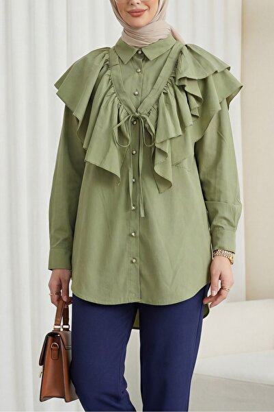 Modamorfo Τουνίκ από ποπλίνα με οβάλ κόψιμο, λεπτομέρεια κάπας και κουμπιά -ç...