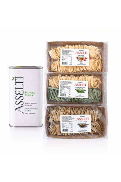 Asselti ® Set Origin Italy – 1 L Extra Virgin Olive Oil + 3 x Tagliatelle 250 g