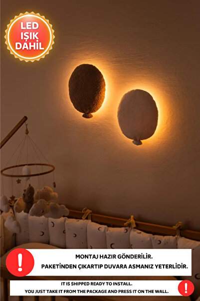Dekorvin 2 Ledli Balon Pofuduk Set Gece Lambası Bebek Çocuk Odası Çiftçi Duva...