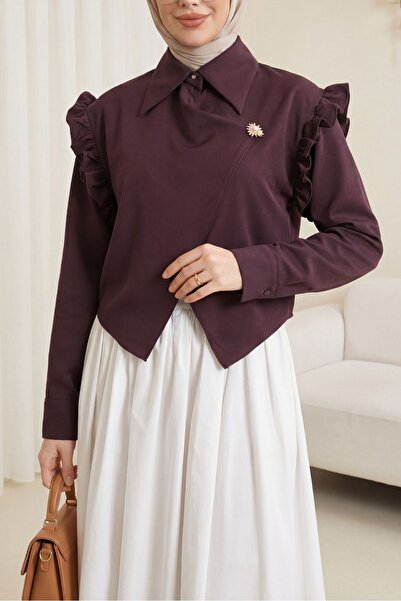 Modamorfo Набрано рамо, кръстосано оформение отпред, двупластова крепова блуз...