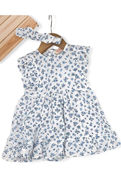 VOY KİDS Baby Girl Summer Bandana Floral Printed Muslin Dress, 6-9-12-18-24 M...