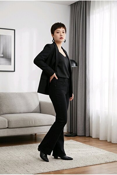 hies Γυναικείο τζιν παντελόνι με ψηλή μέση, στενή εφαρμογή, μαύρο, με φαρδιά ...