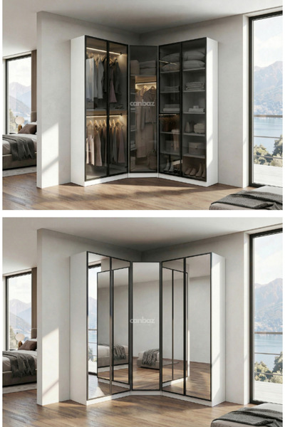 CANBAZ FURNİTURE Esla modüllü köşe 5 cam kapaklı %100 MDF (KURULUMLU