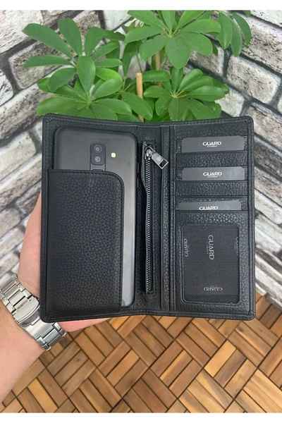 GUARD Chelsea Siyah Mat Telefon Bölmeli Deri El Portföy