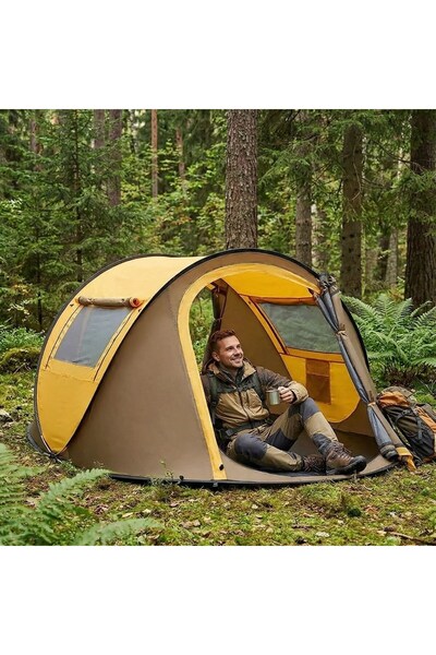 BY NEVSER ® 2 Kişilik Vagon Tipi Yarı Otomatik Kamp Çadırı – Çift Kapılı, Çif...
