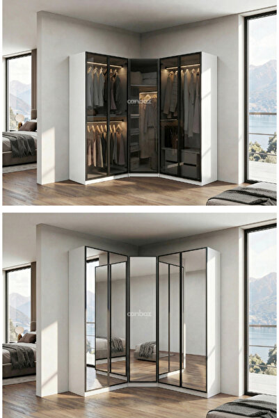 CANBAZ FURNİTURE Esla modüllü köşe 5 cam kapaklı % 100 MDF (KURULUM DAHİL)