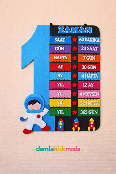damlakidsmoda ZAMAN ÇİZELGESİ PANOSU ASTRONOTLU (Keçeden eğitim materyali)