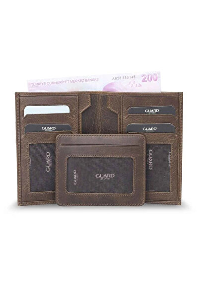 GUARD Antique Brown Leather Men's Wallet with Hidden Card Holder