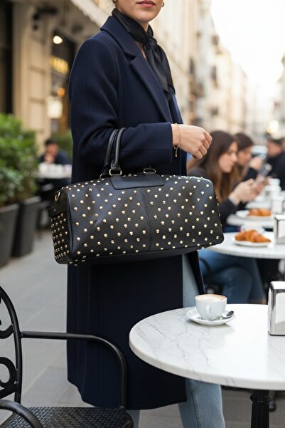 enoch Women's Leather Stylish Cylinder Hand and Shoulder Bag with Gold Stud D...