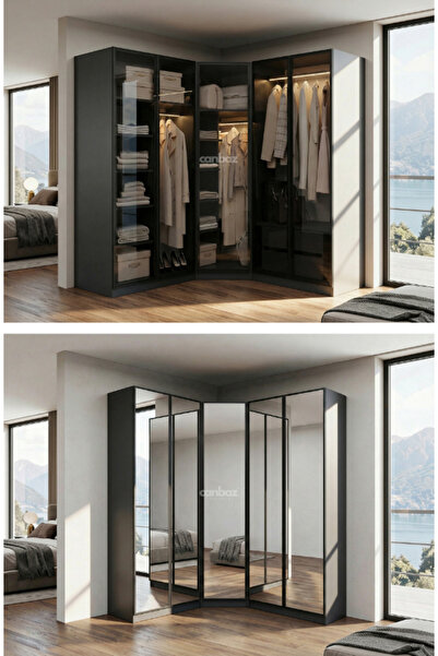 CANBAZ FURNİTURE Esla modüllü köşe 5 cam kapaklı %100 MDF (KURULUM DAHİL)