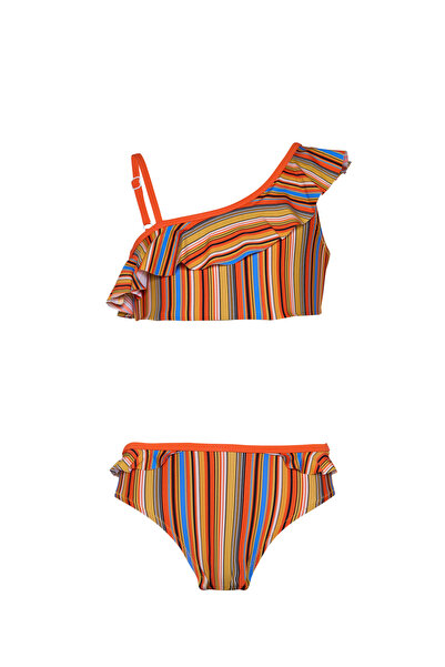 TOOSALTY Girl's Multi-Colored Orange Striped Bikini Set 25Sg007St