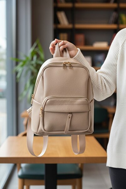 enoch Women's Stylish Faux Leather Look Gold Zipper Backpack