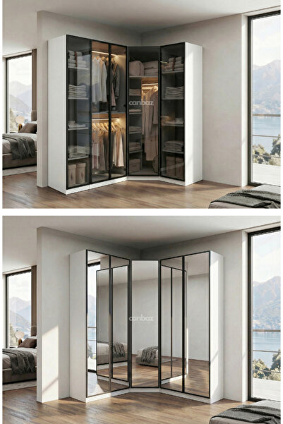 CANBAZ FURNİTURE Esla modüllü köşe 5 cam kapaklı %100 MDF (KURULUM DAHİL)