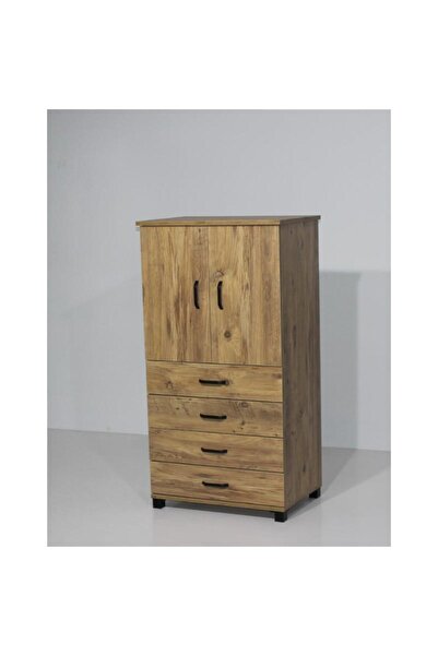 Erz Design Buket 4 Çekmeceli Raflı Kapaklı Şifonyer 60x44x128 Demonte