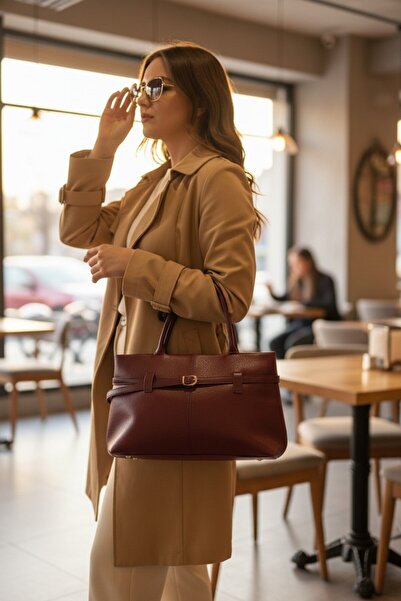 enoch Women's Leather Stylish Belt Detailed Classic Large Size Shoulder Bag