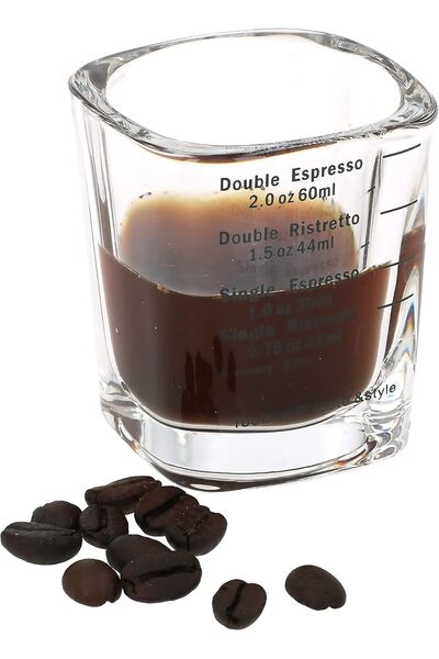 Barista Genie كأس قياس مزدوج سعة 60 مل، كأس زجاجي شفاف لقياس الإسبريسو مع علا...