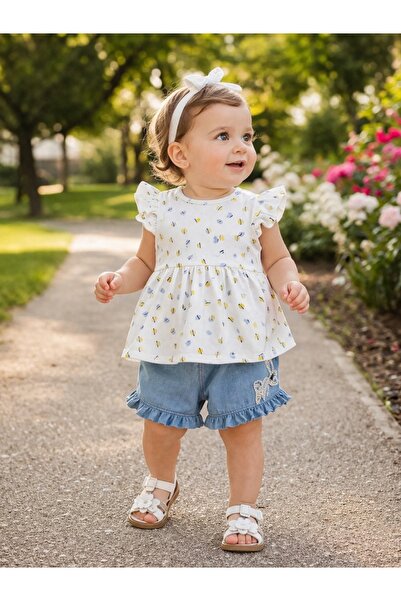 Pure Boutique Σετ δύο τεμαχίων για κοριτσάκι, μπλούζα με στάμπα και τζιν σορτς