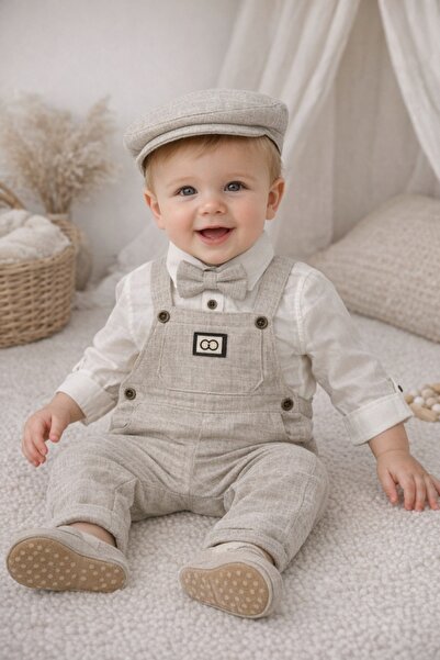 Pure Boutique Κομψό αγορίστικο σετ 4 τεμαχίων, γκρι ολόσωμη φόρμα, λευκό πουκ...