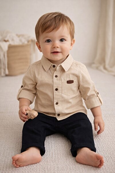 Pure Boutique Βρεφικό σετ για αγόρι: βαμβακερό πουκάμισο και κομψό casual τζι...