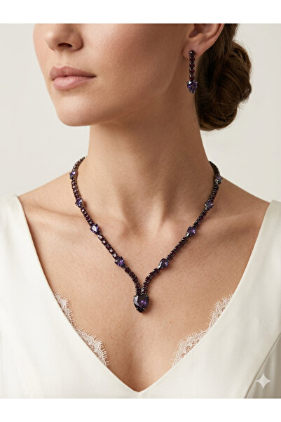 Hayalperest boncuk Roselle Stone Evening Dress Necklace Earring Set Special D...