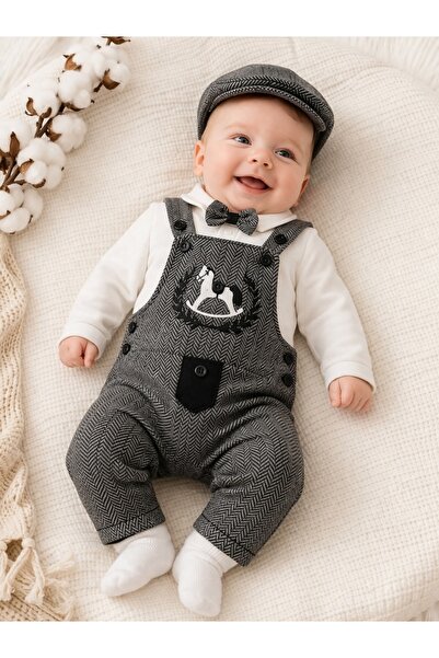 Pure Boutique Κομψό βρεφικό σετ για αγόρι 3 τεμαχίων, ολόσωμη φόρμα με παπιγι...