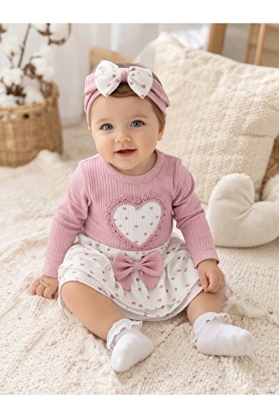 Pure Boutique Βρεφικό σετ κοριτσιού 3 τεμαχίων: κορμάκι, φούστα και κορδέλα μ...