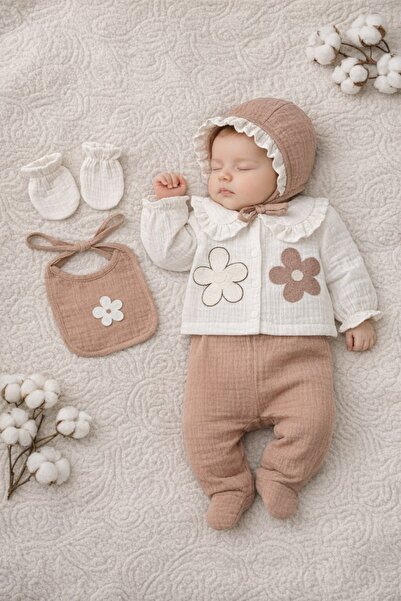 Pure Boutique Σετ μουσλίνας 5 τεμαχίων για κοριτσάκι, μπλούζα, παντελόνι με μ...