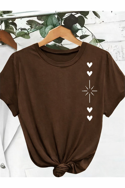 EYAX MODA Shining Heart Printed Oversize Women's T-Shirt / T-Shirt