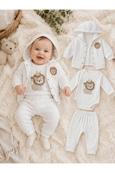 Pure Boutique Σετ μωρού 3 τεμαχίων, λευκό βαμβακερό, με σχέδιο λιοντάρι, κορμ...