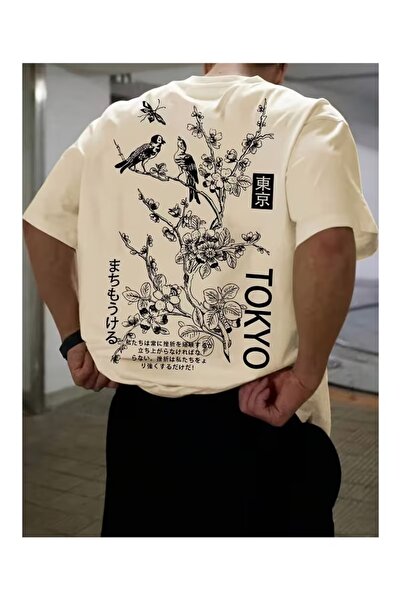 EYAX MODA TOKYO ÇİCEKLER SIRT BASKILI OVERSIZE TİŞÖRT / T-SHIRT