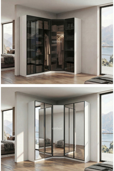 CANBAZ FURNİTURE Esla modüllü köşe 5 cam kapaklı %100 MDF (KURULUM DAHİL)
