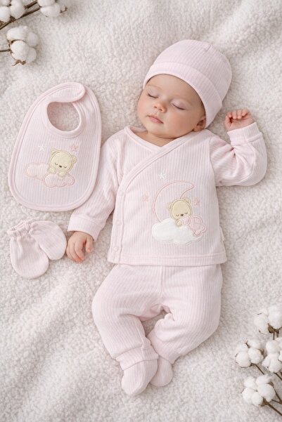 Pure Boutique Σετ βρεφικό ροζ βαμβακερό 5 τεμαχίων με παντελόνι, μπλούζα, σκο...