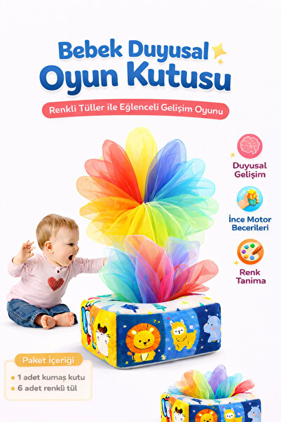 TİNEKE Bebekler İçin Eğitici Duyusal Oyun Kutusu Oyuncağı Renkli Tül Oyunu Pe...