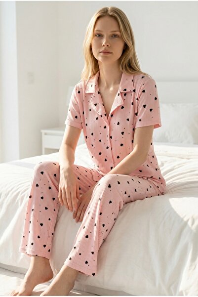 Pijamacs Ανοιχτό ροζ Σετ πιτζάμες Pegasus με κοντό μανίκι και σχέδιο καρδιάς