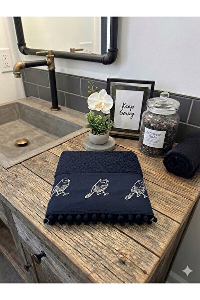Ahşap Evi 100% Cotton Bird Figure Embroidered Hand and Face Towel Stylish Lic...