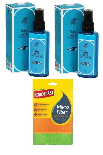 Rebul Aqua Kolonya 2 Adet 125 ml Pet Şişe çok amaçlı mikrofiber bez hediyeli