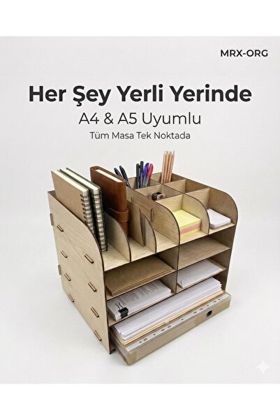 MRX -ORG DESK 02 Masaüstü Organizer | A4 & A5 Evraklık Kalemlik | Çok Bölmeli...