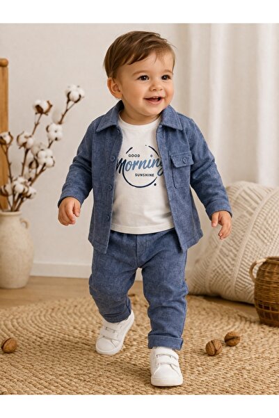 Pure Boutique Βρεφικό σετ 3 τεμαχίων για αγόρι, από βαμβακερό πουκάμισο, μπλο...