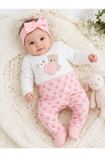 Pure Boutique Βρεφικό βαμβακερό ολόσωμο φορμάκι με αρκουδάκια και καρδιές, με...
